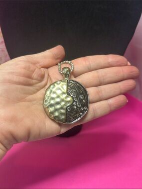 Silver-Tone Hammered Moon Pendant Necklace